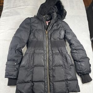 Juicy Couture Jacket Womens Small Puffer Hooded Faux Fur Quilted Winter Coat